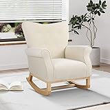 Rophefx Rocking Chairs for Baby Nursery Velvet Glider Rocker with Solid Wood Base Nursery Rocker wit