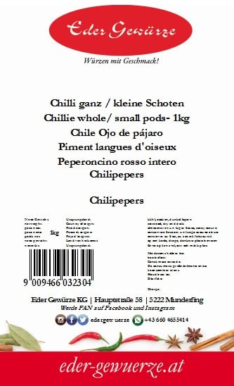 Piment langues d'oiseaux Eder Gewürze - Épice entière en sachet de 1kg