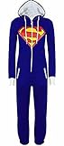 URAQT Unisex Batman Superman Print Hooded Zip Front All In One Piece Onesie Jumpsuit