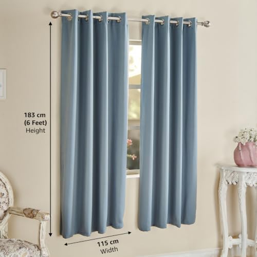 Image of Amazon Brand - Solimo Polyester 100% Blackout Plain Window Curtains|100% Blackout Window Curtains| 6 Feet |Set of 2| Plain Design |Blackout| for Living Room Kids Room and Bedroom | Color- Denim Blue