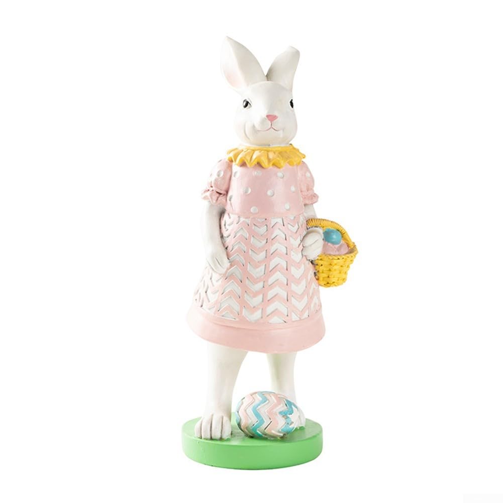 Figuras de conejo de Pascua, decoración del hogar, decoración rústica de resina para jardín, sala de estar, dormitorio, porche
