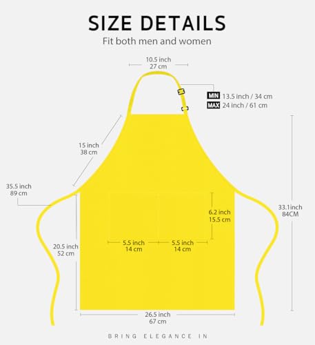 Syntus 2 Pack Adjustable Bib Apron Waterdrop Resistant with 2 Pockets Cooking Kitchen Aprons for Women Men Chef, Yellow - Thumbnail 2