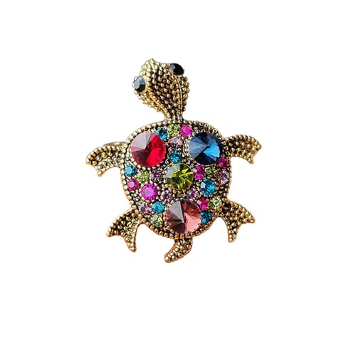 Image of Sea Turtle Rhinestone Brooch Pin for Women Girls Crystal Colorful CZ Ocean Animal Golden Plated Pins Clip Lapel Shirt Dress Jacket Badge Brooches Pins Cute Jewelry Gifts Birthday