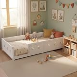 Cama de suelo de 90 x 200 cm, de madera maciza de pino