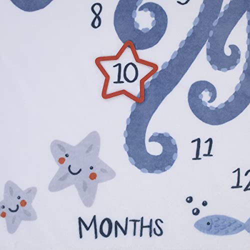 Image of Little Love by NoJo Under The Sea Blue, Grey, and Orange Octopus, Fish and Starfish Super Soft Photo Op Milestone Baby Blanket