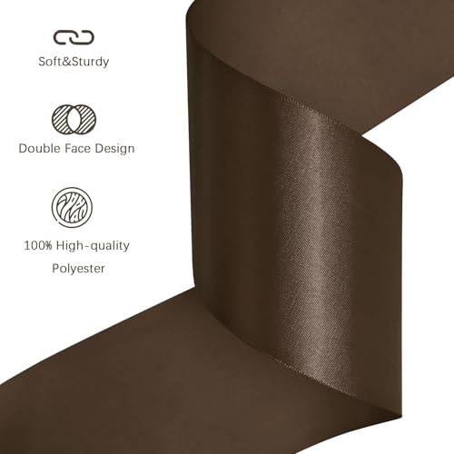 Image of Brown Satin Ribbon 3 inch X 15 Yards Polyester Ribbon for Gift Wrapping Very Suitable for Weddings Party Hair Bow Invitation Decorations and More