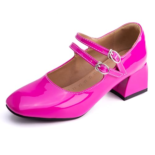 Gicoiz Block Heel Mary Jane Patent Ankle Strap Women Shoes Comfortable Square Toe Ladies Party Pumps Elegant Summer Chunky Apricot Size 13 US/49 by Gicoiz
