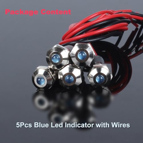 Luz LED Indicadora Azul 12-24V 6mm Cabeza Elevada 5 Pcs miniatura 6
