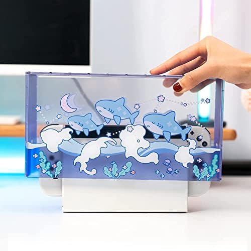 GeekShare Cute Shark akrylowy Clear Dust Display Box Cover do Switch/OLED, wodoszczelne etui ochronne kompatybilne z akcesoriami do ładowania Nintendo Switch/OLED