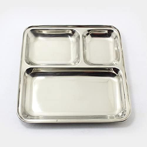 Ruchi Crafts Set of 2 Stainless Steel Square Multipurpose Dinner Plate 3 Compartment Plate | 3 in 1 Set of 2,Pav Bhaji Plate