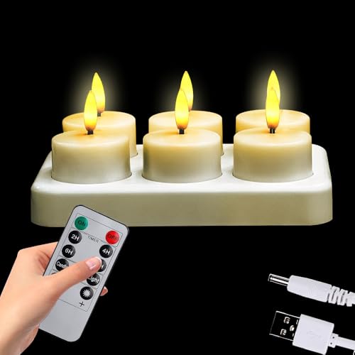 KBIBCK Velas LED Efecto Llama, Velas de Te LED, Pilas Velas sin Llama con Mando a Distancia, Velas LED con Base de Carga para Bodas, Fiestas, Vacaciones, Decoración del Hogar al Aire Libre (6)