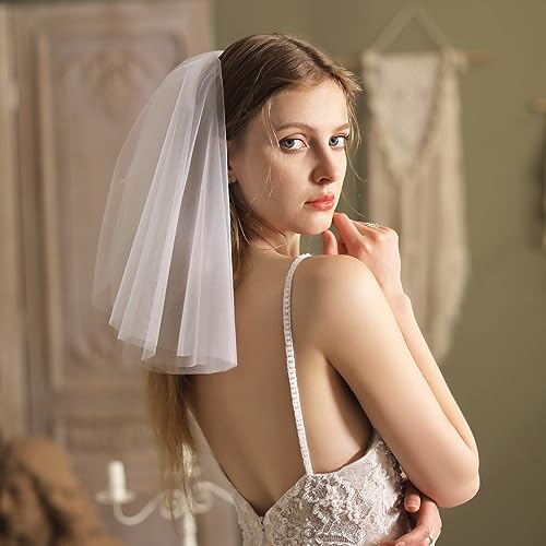 changyexi Véu De Noiva Curto Para Mulheres, Véu De Noiva Para Casamento, Véu De Renda Fofo Para Desp
