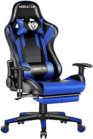Gaming Chair with Footrest, Gaming Chair for Adults, Racing Type Swivel Laptop Chair, Excessive Again Desk Chair, Heavy Responsibility Gamer Chair, Ergonomic Gaming Chair for Teenagers (Blue)