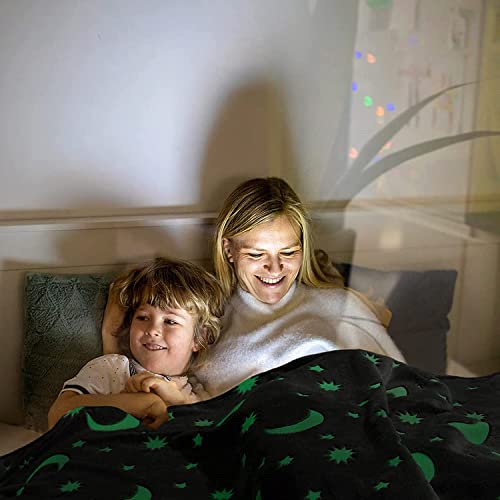 Image of Glow in The Dark Blanket Gifts for Toddler Kids Teen Girls| 80 x 70 inch / 200cm x 180cm |Bedroom Decor, Lightweight Throw Blankets|Soft Cozy Fluffy Luminous Throw Blanket - Grey Moon