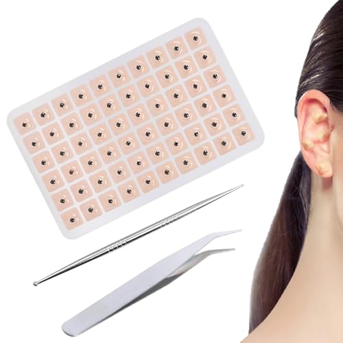 YAZWUR 600 unidades Set de Acupresión Semillas para Oreja Masaje Auricular Adhesivos con Lápiz de Acupuntura y Pinzas Multiuso para Masajes y Alivio de Molestias