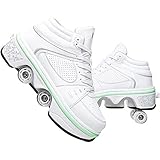 STRTG Rollschuhe Für Kinder, Mit 7 Farbwechselndem Licht,Jugendliche Und Erwachsene, Größenverstellbare Quad-Skates,Disco Roller, Classic Roller white,37
