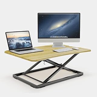 VonHaus Standing Desk Converter - Ultra-Slim Bamboo, Height Adjustable Standing Desk - Sit Stand Desk Converter, 67cm x 40cm, Max Height 45cm - Desk Risers for Standing or Sitting - 8kg Capacity