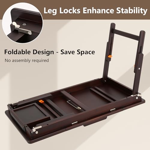 nnewvante laptop bed desk bamboo lap table with tablet slot height amp angle adjustable computer lap desk with drawer breakfast serving tray for bed floor black walnut