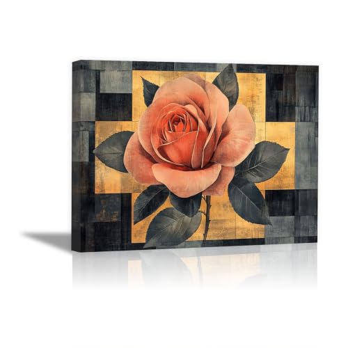 Tableau rose corail vintage doré QUSAAOU peinture sur toile salon 70x100cm
