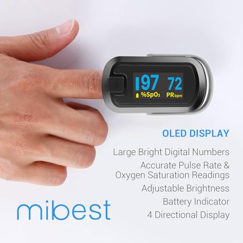mibest OLED Finger Pulse Oximeter, O2 Meter, Dual Color White/Black