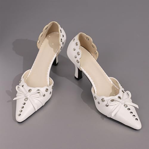 Women's Black Heels, Elegant Bow Pointed-Toe Heels, Sexy Vintage Studded Kitten Heels, Dress Party Wedding Work Backless Mule Pumps4