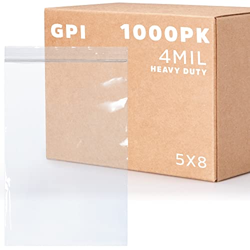 5" x 8" Zip Bags, 1000 Pack, 4 Mil Heavy Duty, Reclosable, Packaging, GPI