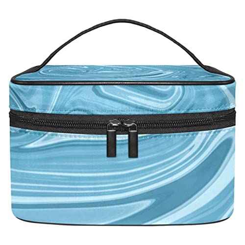 Sac de maquillage double zipper grand volume trousse cosmétique portable marbre bleu voyage