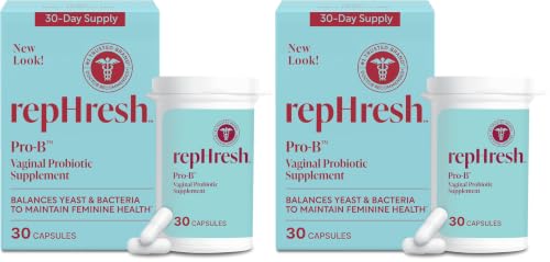 Image of Rephresh Pro-B Vaginal Probiotic Supplement, pH Balance, Probiotics for Women, Balances Yeast and Bacteria to Maintain Feminine Health, Daily Oral Capsules, 30 Count (Pack of 2)