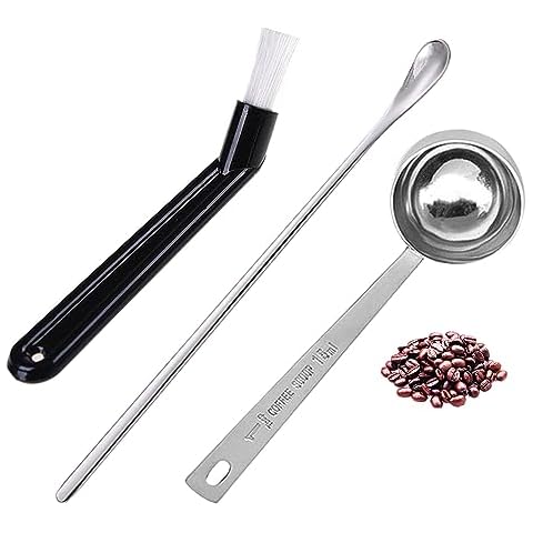 Coffee Scoop Measuring Spoon Tablespoon Stainless Steel Stirring Spoon with Coffee Machine Cleaning Brush - Set of 3 Cover