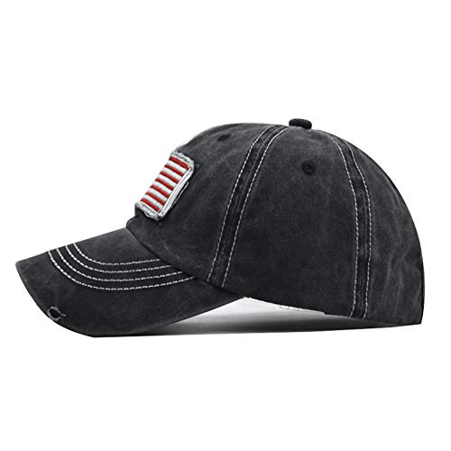 Promindfun Womens Ponytail High Messy Bun Hats Distressed Baseball Caps Unconstructed Washed Dad Hat Girls Trucker Ponycaps (11-Classic Flag Black) #TOP6