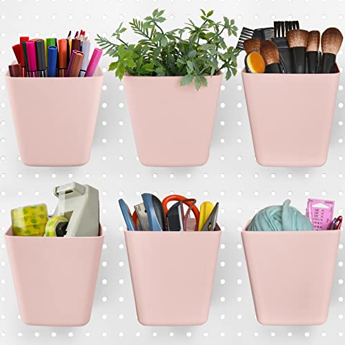 Large Pegboard Cups, 6Pack Peg Board Square Storage Bins With Hooks (Pink)