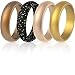 ThunderFit Silicone Rings Wedding Bands for Women 4 Pack (Black with Yellow Glitter, Gold, Rose Gold, Bronze, 4.5-5 (15.7mm))
