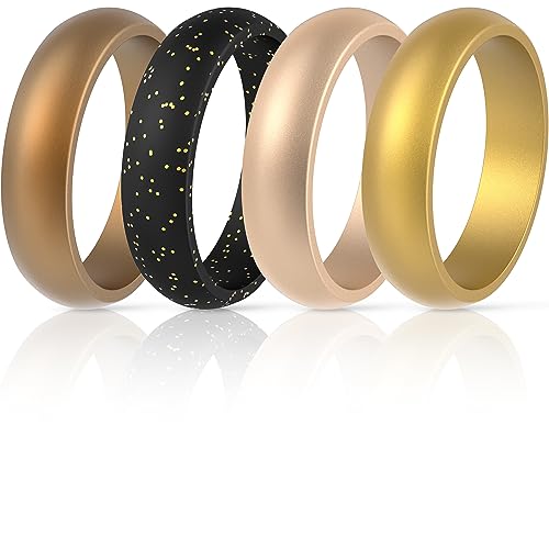 ThunderFit Silicone Wedding Bands for Women, Dome Unique Anniversary Rings 5.5mm Wide 2mm Thick - 1/2/3/4/5/6/7/8/12 Variety Multipack