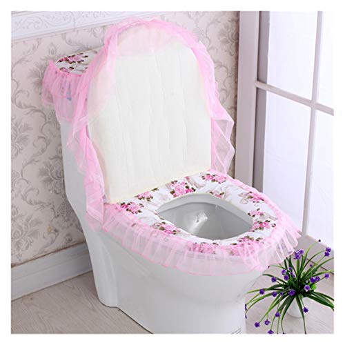 WAYYQX Toile Sitzauflagen 3 Stück/Set Toilettensitzabdeckung Combo Europäische Spitze Badezimmer WC-Sitzkissen-Wasser-Behälter-Abdeckung Obere Abdeckung Pastoral Winter-U-förmig WC Belag (Color : D) – Bild 8