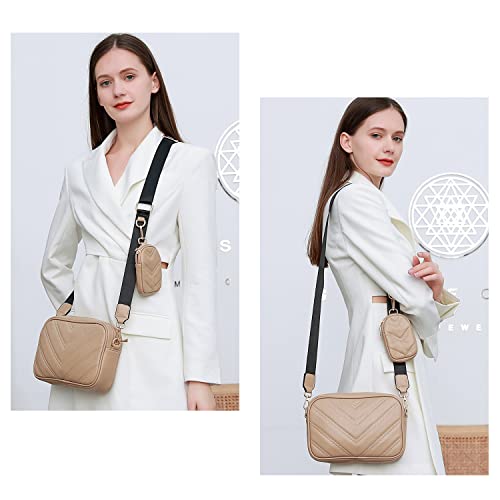 Image of Herald Quilted Small Crossbody Bag with Coin Pouch for Women | Lightweight, Vegan Leather, Trendy Style, Detachable Mini Pouch, 2 Size Cross Body Handbags with Wide Strap for Daily Travel