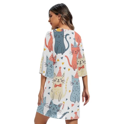 Robe de cocktail motif chat manches 3/4 pour sublimer les morphologies sans serrer - 2