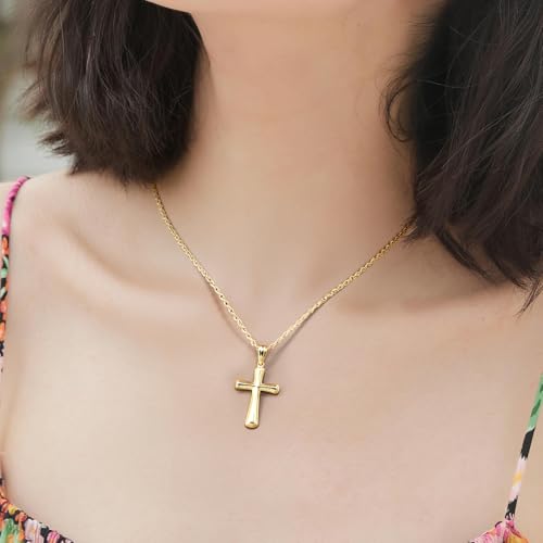 ESSIE ODILA Cross Necklace for Women Gold Cross Necklaces for Women 14K Gold Crosses Chain Pendant Necklace for Womens Decorated with Tiny Beads Dainty Womens Crosses Necklaces3