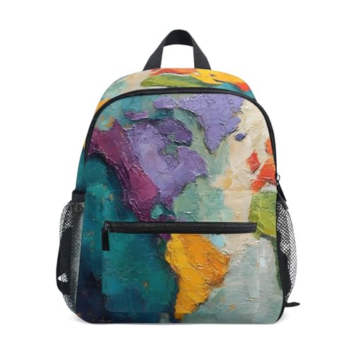 AIXIWAWA Kids Small Backpack Colored Map Print with Whistle Buckle, Toddler Backpack for Kindergarten Nursery Preschool Boys Girls 3 Years Above-M