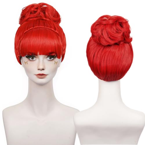 Aicos Red Curly Updo Bun Cosplay Wig for Women Halloween