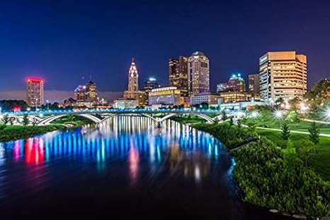 Amazon Com Columbus Ohio Columbus Skyline At Night Photograph A 92064 12x18 Art Print Wall Decor Travel Poster Wall Art