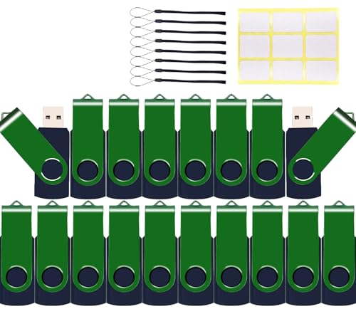 20-Pack 16GB USB 2.0 Flash Drives,XUANREG Thumb Drives Memory Stick with Lanyards Green USB Drive Bulk (16GB,20PCS)