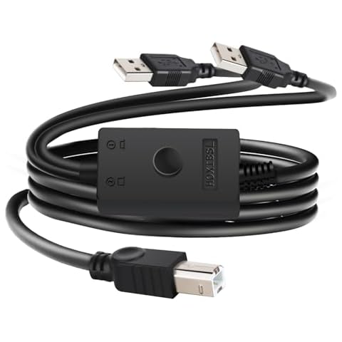 HOXIBSL 14.7FT Printer Cable Splitter 2 in 1 Out,Printers Cable with Toggle Switch for Two Computers Share Printer、Keyboard、Mouse、Scanner、USB External Devices Cover