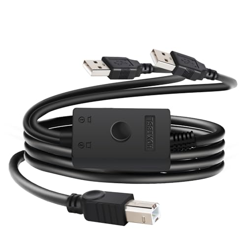 HOXIBSL 14.7FT Printer Cable Splitter 2 in 1 Out Printers Cable with Toggle Switch for Two Computers Share PrinterKeyboardMouseScannerUSB External Devices