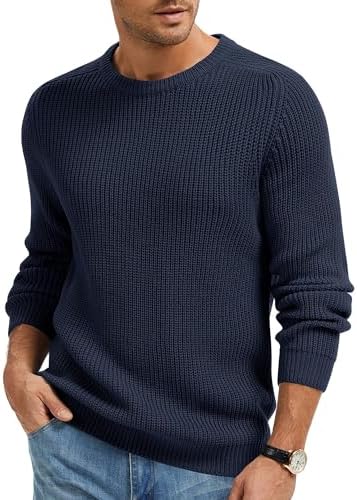 Imuedaen Herren Rundhals Pullover Einfarbig Basic Strickpullover mit Rundhalsausschnitt Grobstrick Pulli Langarm Winterpullover Warm Sweater