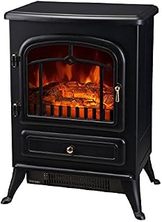 HOMCOM Freestanding Electric Fireplace Heater with Realistic Flames, 21" H, 1500W, Black