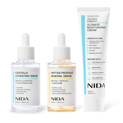 NIDA Youthful Glass Skin Bundle | Moisturizing Cream, Hydrating & Renewal Serums | Complete Set for Glass Skin | Hydration, Wrinkles, Fine Lines, Dark Spots, Redness