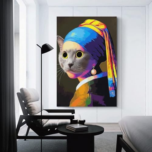 Cat with Pearl Earring décoration murale maison tableau toile salon cuisine 40x60