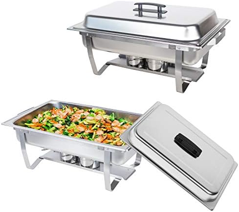 Valgus 2 Pack 8QT Stainless Steel Chafing Dish Buffet Chafer Set with Foldable Frame Water Trays Food Pan Fuel Holder and Lid Food Warmers for Wedding, Parties, Banquet, Catering Events