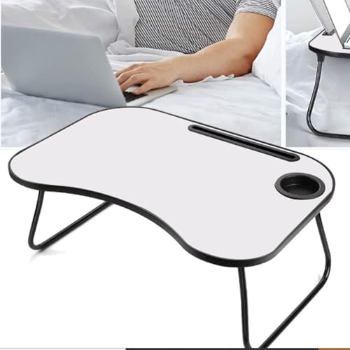 Foldable Laptop Desk with Cup Holder, Gray & White, 26.5 Inch Work Surface, Metal and Wood Construction, 26.5 Inch Work Surface, for Bed and Couch, Designed for Everyday Home Setup - Image 7