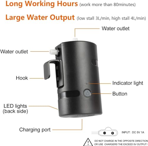AZXJC Portable Outdoor Shower, Camp shower with 3 LED Lights, 4400mAh Battery Powered Camping Shower Pump for Hiking/Outdoor, Travel, Beach, Pet, Flowering, Waterproof &USB Rechargeable 2 Flow Mode